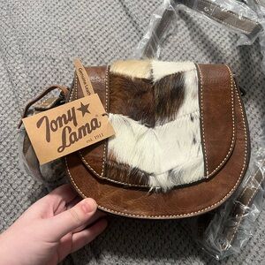 Tony Lama Brown and White Leather Crossbody Bag